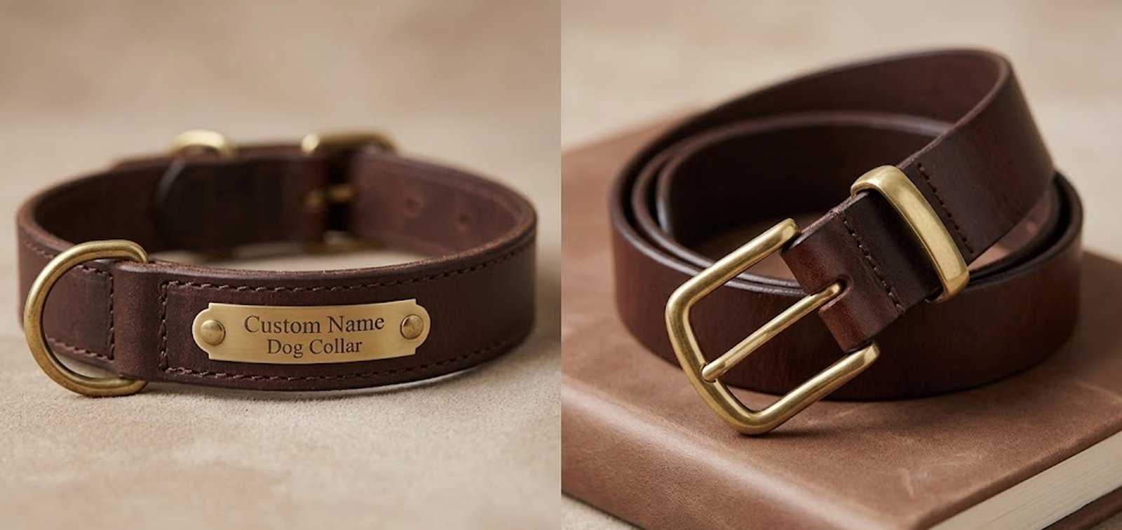 Handcrafted leather dog collar and matching belt set, made by Nova X Leather in Epping, Melbourne